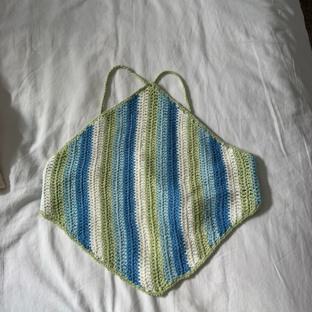 Princess Polly Blue, Green & White Crochet Halter Top